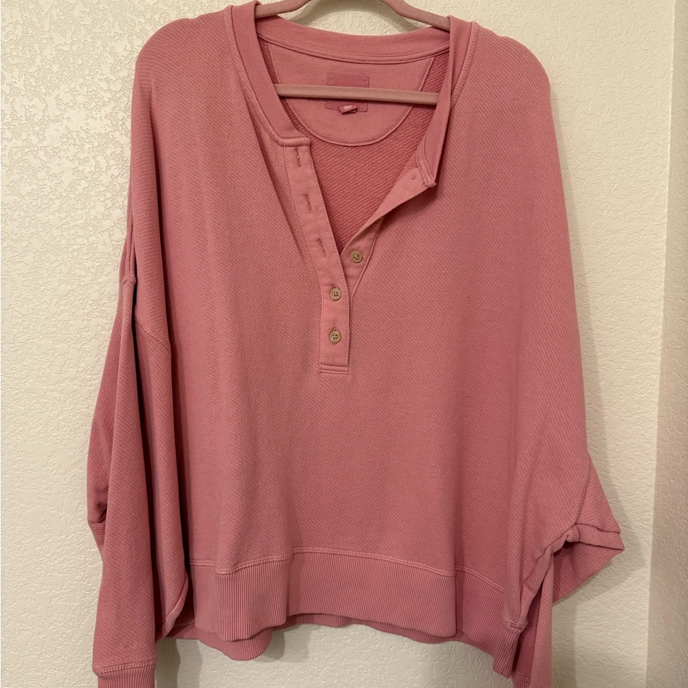 American Eagle Outfitters Pink Henley Sweatshirt